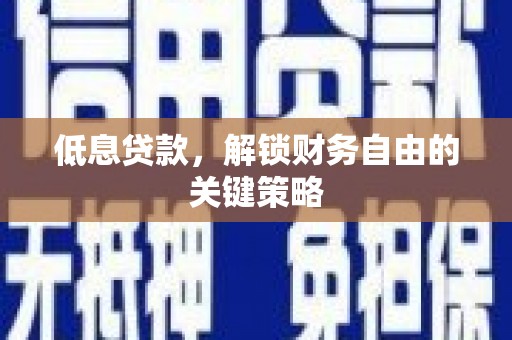 蒲城低息贷款，解锁财务自由的关键策略