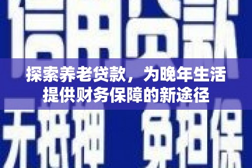 蒲城探索养老贷款，为晚年生活提供财务保障的新途径